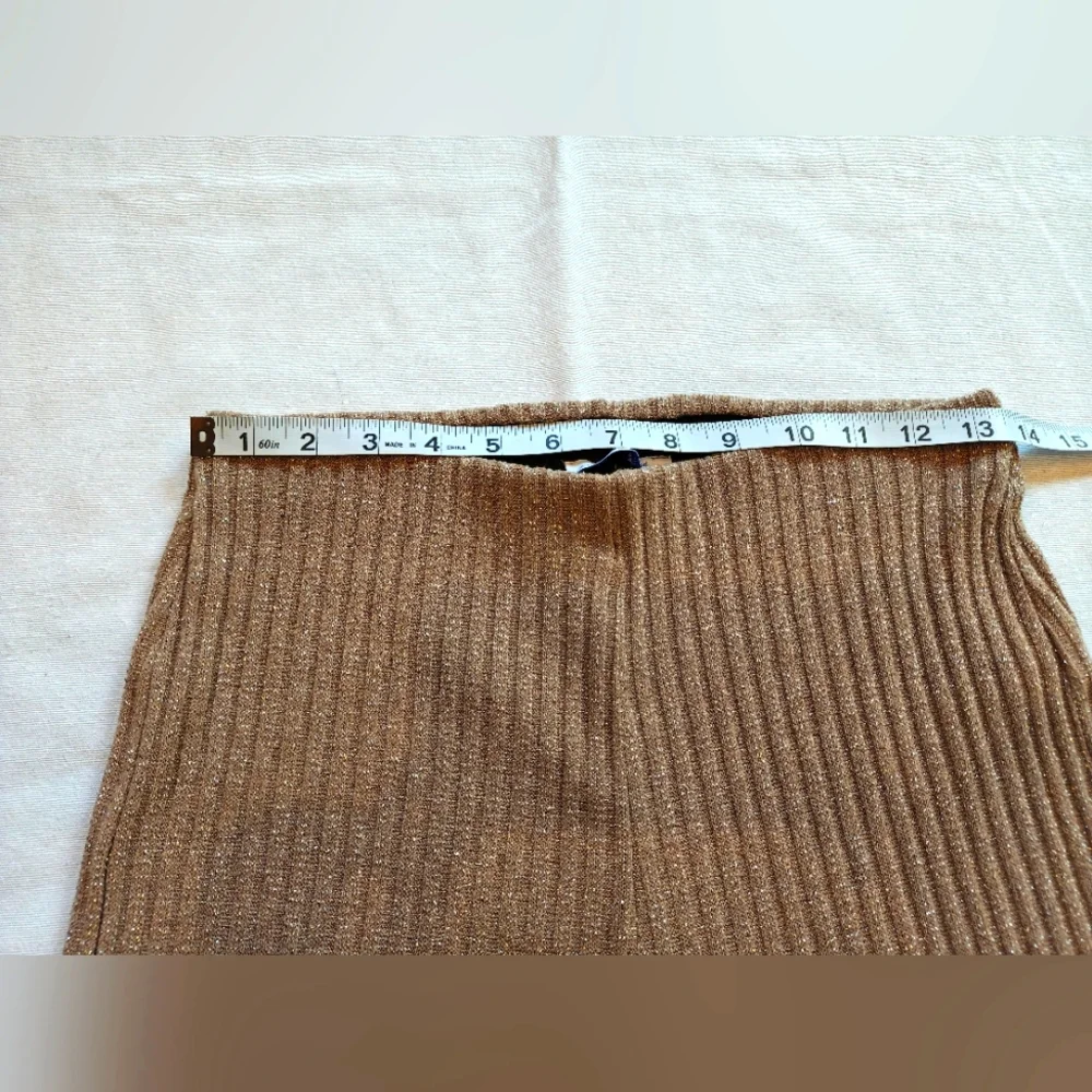 Zara Tan Ribbed Metallic Pants - Picture 2 of 7
